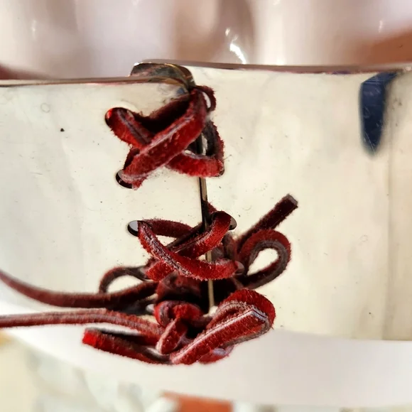 Vtg Lace Up JEWEL CASE Red Suede Leather Silver Cross Tie Easy Back Closure Belt - Picture 4 of 16